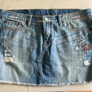 Lucky Brand Blue Denim Mini Skirt with Star Embroidery